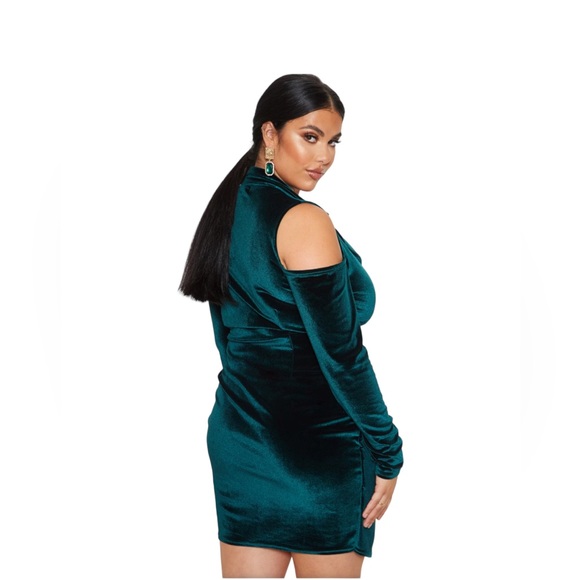 Emerald Green Velvet Cold Shoulder Blazer Dress Plus Size US 14 - Picture 4 of 11